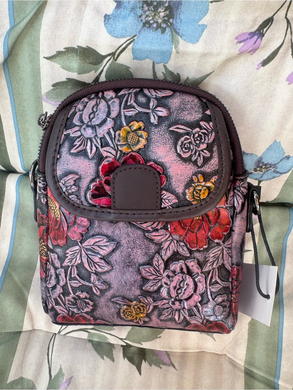 Floral Embossed Mini Crossbody Bag in Pink and Red